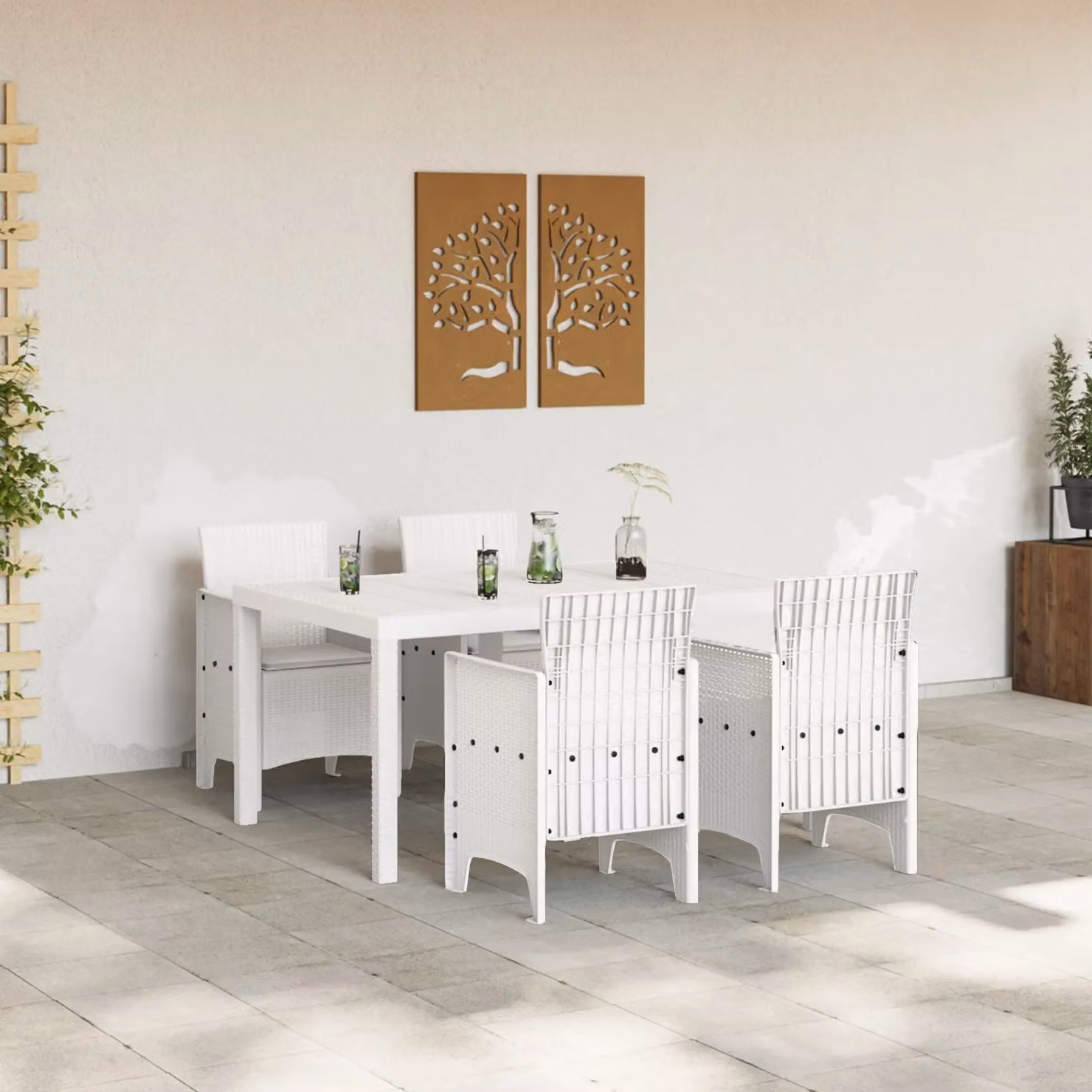 Berkfield Home 5 Piece White Poly Rattan Garden Dining Set with Cushions – 3