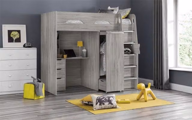 Ashfield Grey Oak Saver High Sleeper Cabin Bed in Light Grey, Single Size, W/D/H: 190 x 90 x 159 cm – 1