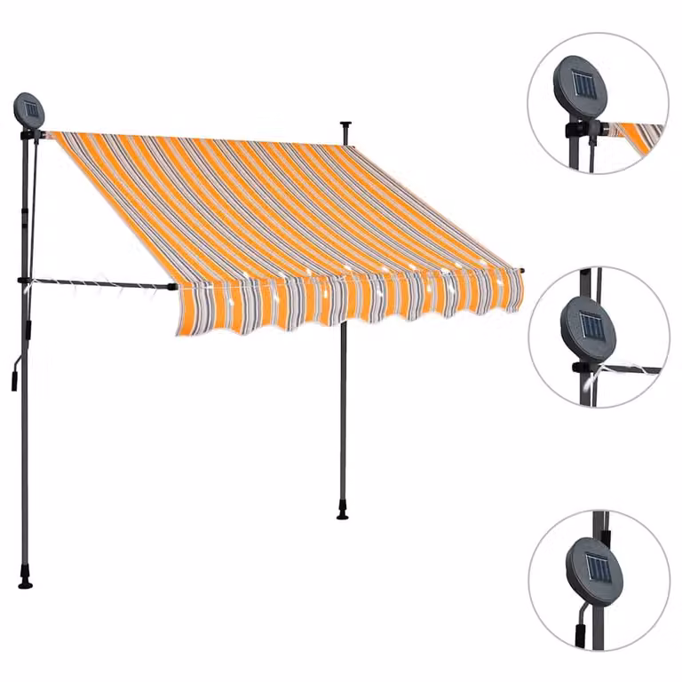 Berkfield Home Manual Retractable Awning with LED, Yellow and Blue Striped Polyester and Steel