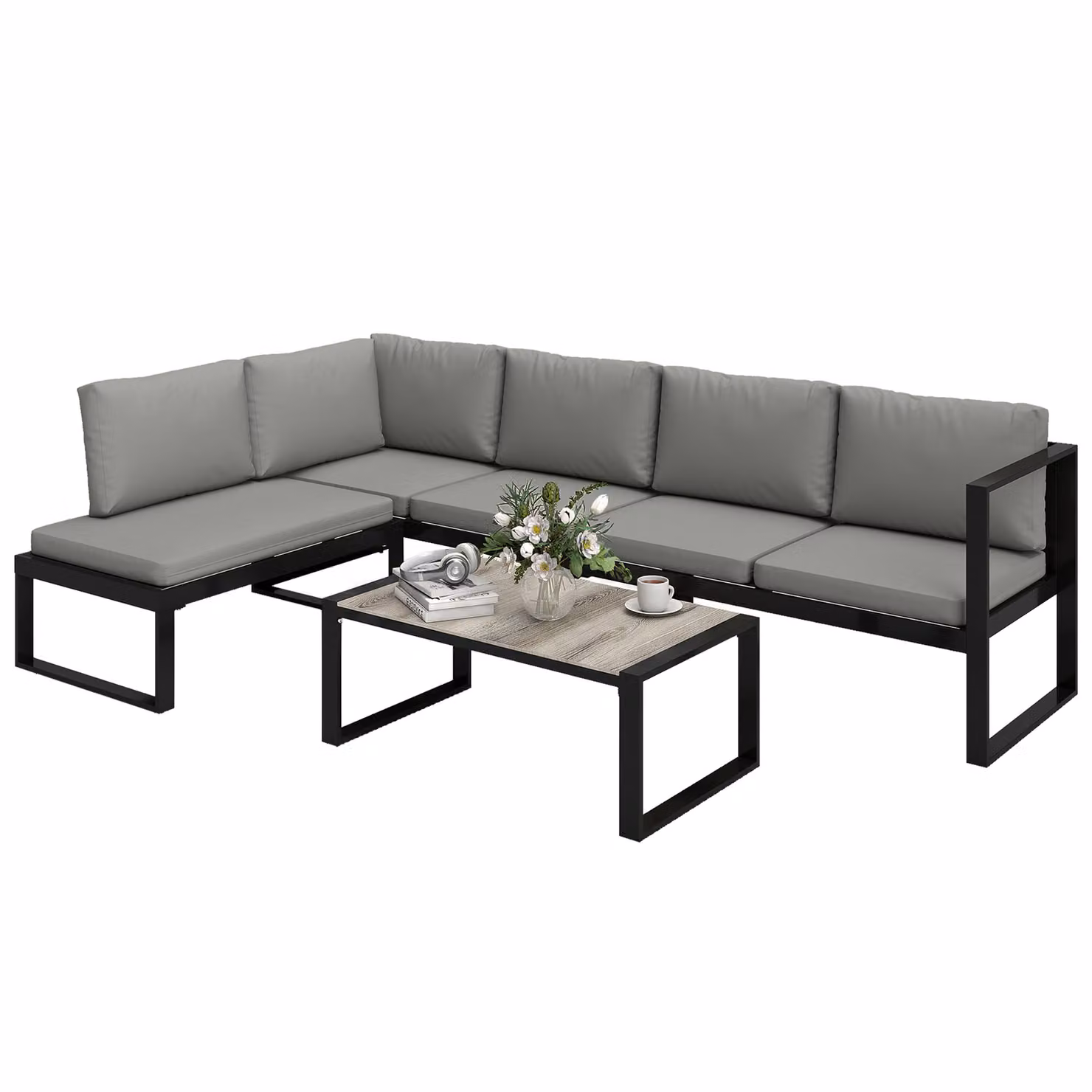 Outsunny 4 Piece Modern Garden Furniture Set in Grey with Upholstered Cushions and Powder Coated Steel Frame – 8