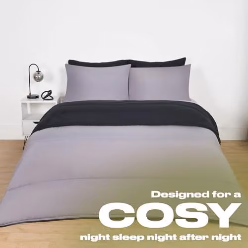 OHS Single Coverless Duvet Set with Pillowcase, 10.5 TOG Reversible Microfibre Quilt in Black and Grey, W/D/H: 135 x 200 cm – 3