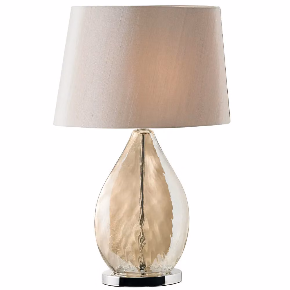 Loops 2 Pack Table Lamps with Gold Tinted Glass Bases and Mink Fabric Shades – 2