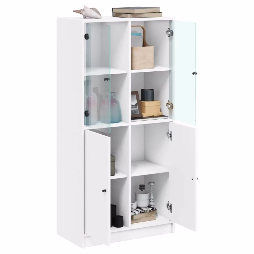 Berkfield Home Modern White Highboard with Glass Doors and Internal Shelves, W/D/H: 68 x 37 x 142 cm – 2