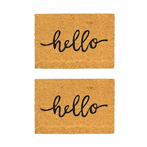 Nicola Spring Coir Hello Doormat Set of 2, Brown and Multicolour, W: 60 cm, D: 40 cm – 1