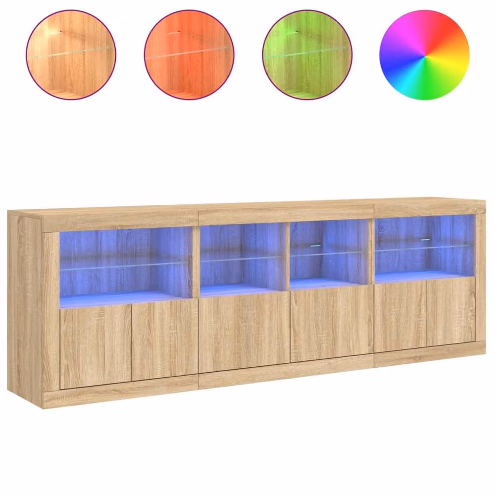 Berkfield Home Modern Sideboard with Integrated LED Lights in Sonoma Oak, Natural, W/D/H: 202 x 37 x 67 cm – 4