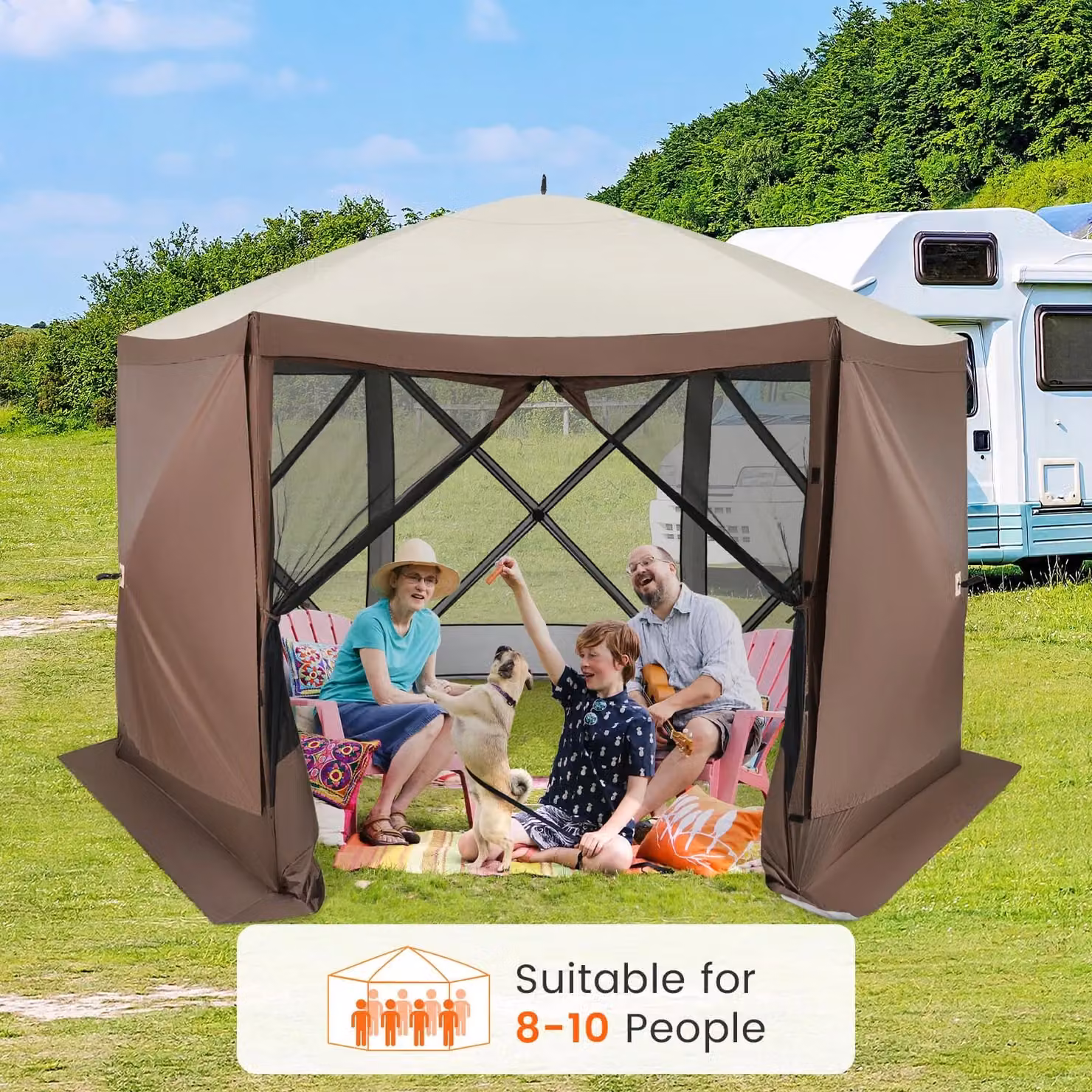 Costway Pop-up Gazebo Tent Outdoor Canopy Sun Shelter, Brown, W: 350 cm, D: 230 cm, H: 236 cm – 8