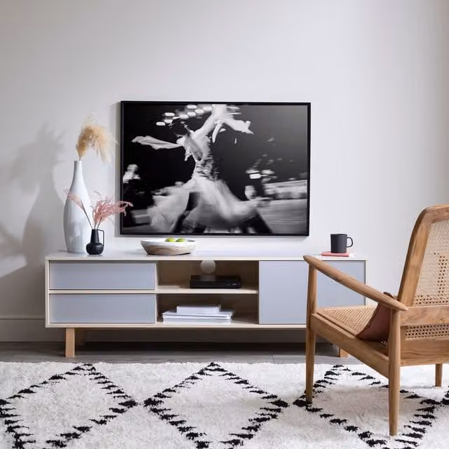 Noa and Nani Jarstorp Modern Grey and Oak Finish Freestanding TV Unit with Media Compartments