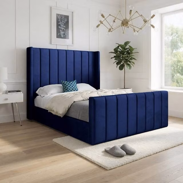 Casani Shildon Super King Upholstered Velvet Designer Bed Frame in Blue, W/D/H: 200 x 189 x 137 cm – 1