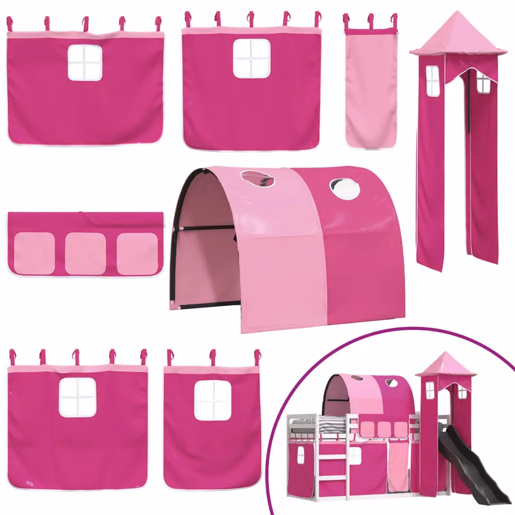 Berkfield Home Pink Childrens Bunk Bed with Slide and Curtains, W/D/H: 90 x 200 cm – 3