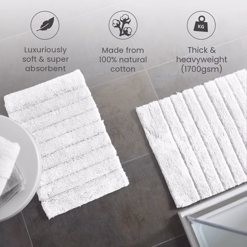 Allure Bath Fashions Ribbed Two Piece Cotton Bath Mat Set in White – 3