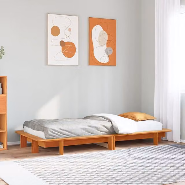 Berkfield Home Solid Wood Pine Bed Frame in Waxed Brown, W/D/H: 100 x 200 cm