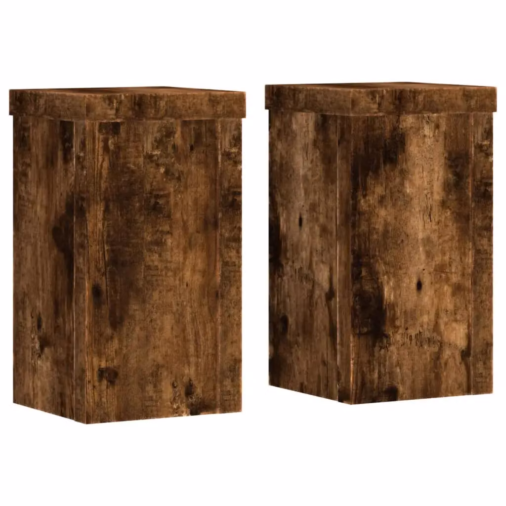Berkfield Home Set of 2 Modern Square Tabletop Plant Stands in Brown Smoked Oak, W/D/H: 10 x 10 x 18 cm – 2