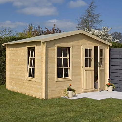 Rowlinson Garden Retreat Natural Brown Wood Log Cabin W: 340 cm, D: 303 cm, H: 236 cm