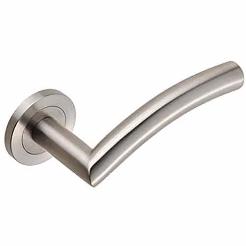 Loops Curved Round Bar Handle on Round Rose in Brushed Satin Stainless Steel Silver with Concealed Fixings