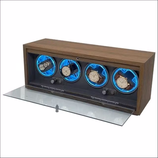 FLAVORA Automatic Watch Winder 4 Slot Display Box in Brown – 1