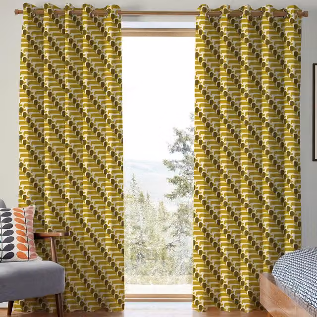Orla Kiely Dog Show Made to Measure Blackout Cotton Curtain in Yellow