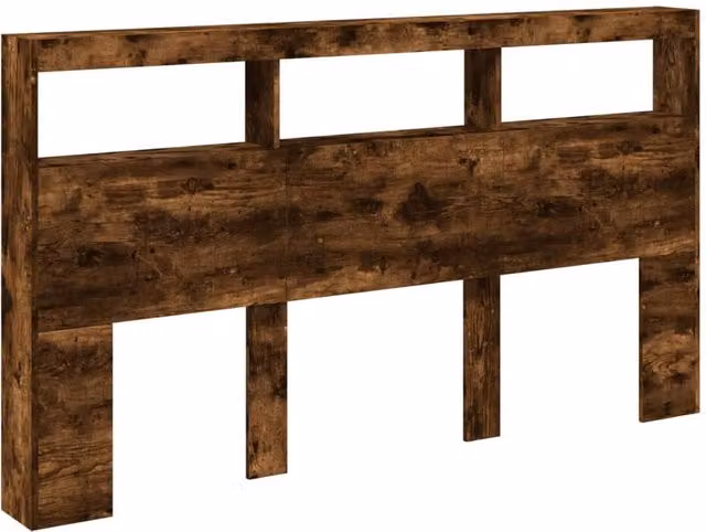 Berkfield Home Headboard Cabinet with LED in Smoked Oak Brown, W/D/H: 180 x 17 x 102 cm
