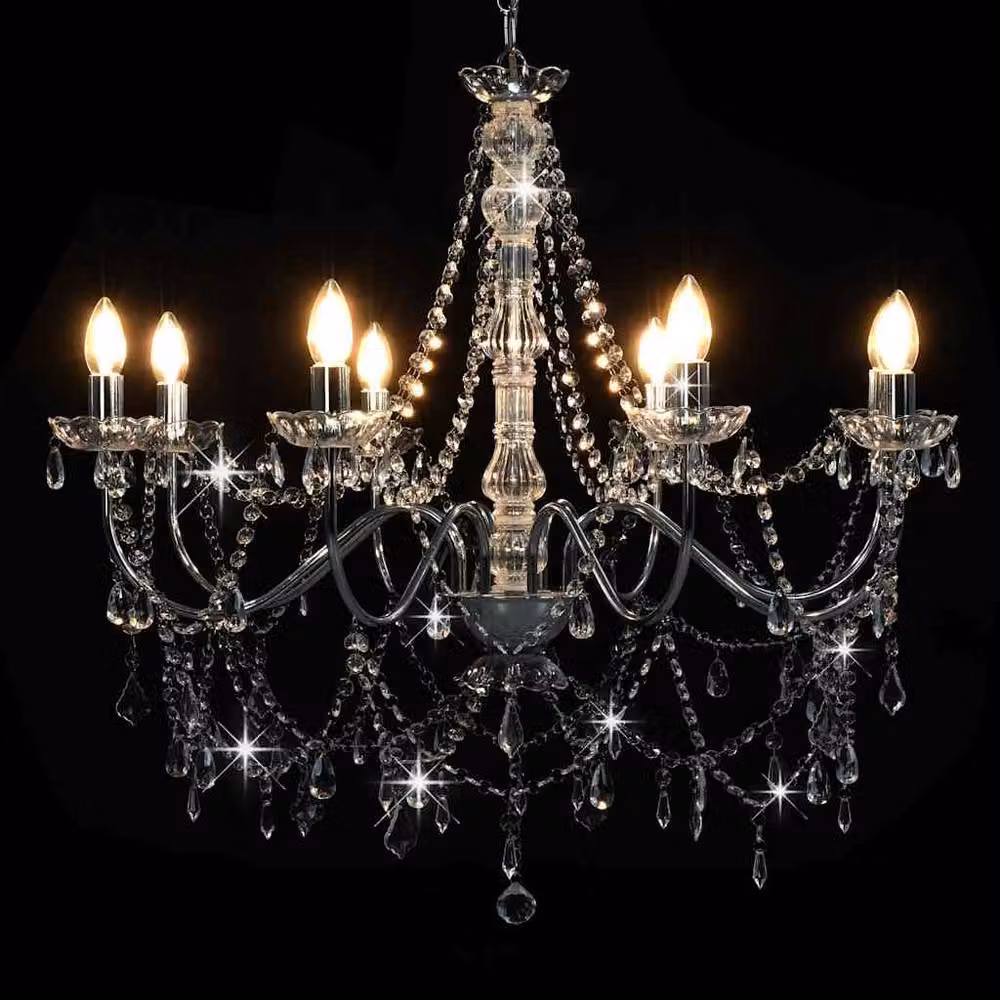 Berkfield Home Silver Crystal and Metal Chandelier with 8 x E14 Bulbs – 2