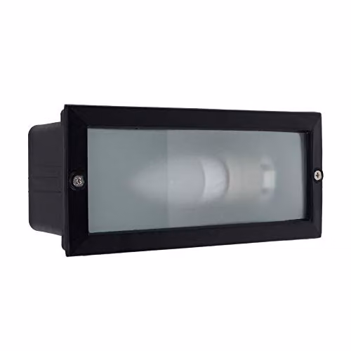 MiniSun Modern Black Aluminium and Frosted Glass Rectangular Brick Step Light with LED Bulb