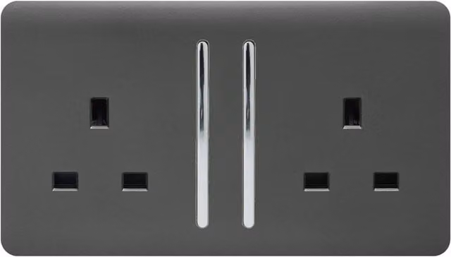 Trendi Switch 2 Gang 13 Amp Flush Socket in Grey – 1