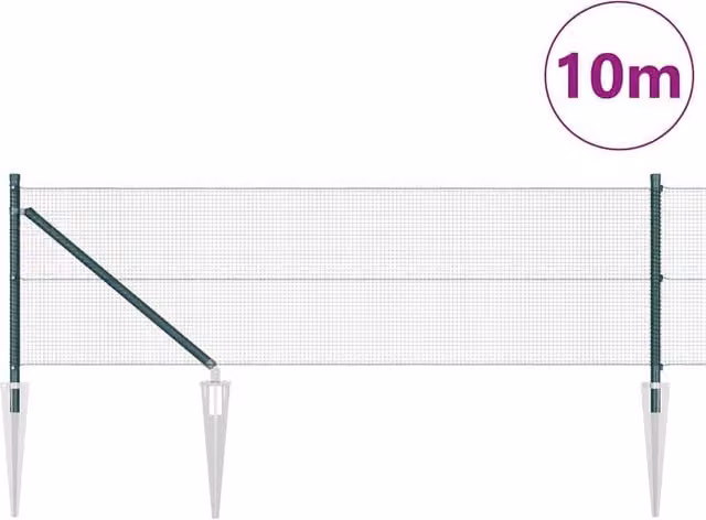 Berkfield Home Green Welded Wire Fence with 7 Spike Posts, Steel, W: 0.6 m, L: 10 m – 1