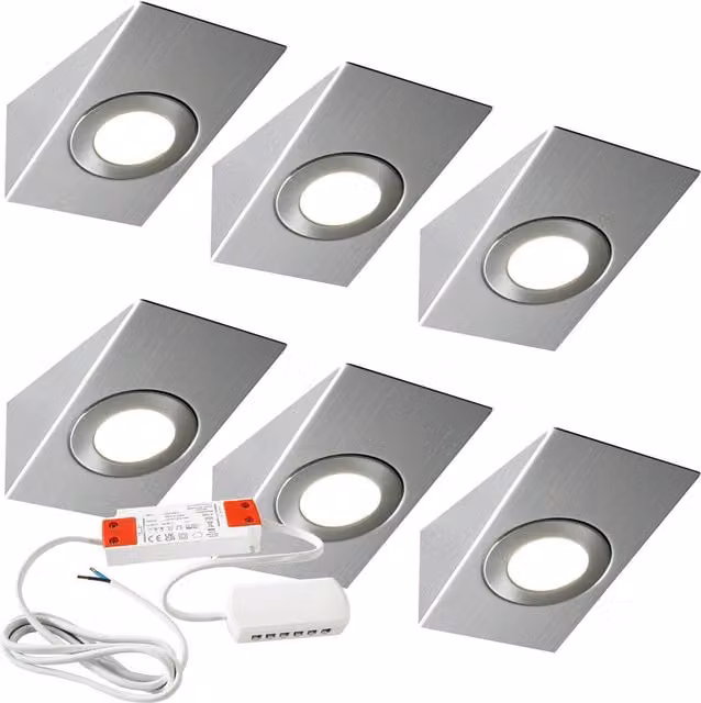 Loops 6x Brushed Nickel Wedge Surface Under Cabinet Kitchen LED Light and Driver Kit in Silver with Warm White Light – 1