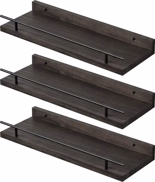 Levede Set of 3 Modern Black Wooden Floating Wall Mounted Shelves