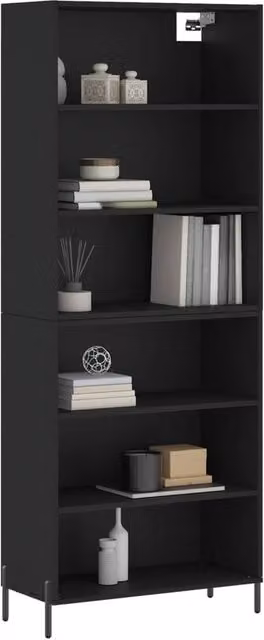 Berkfield Home Modern Black Highboard with Internal Shelves, W/D/H: 69.5 x 32.5 x 180 cm