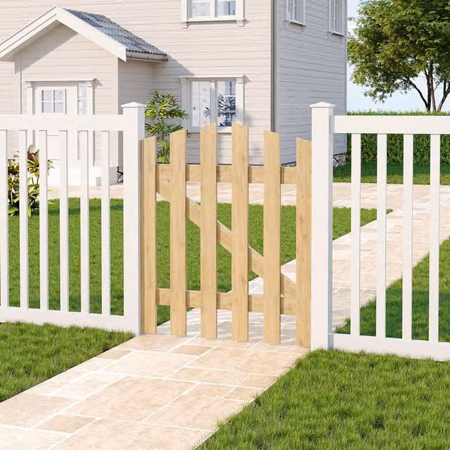 Darphe Classic Ledge and Braced Wooden Garden Gate with Pointed Top in Semi-Transparent Light Yellow