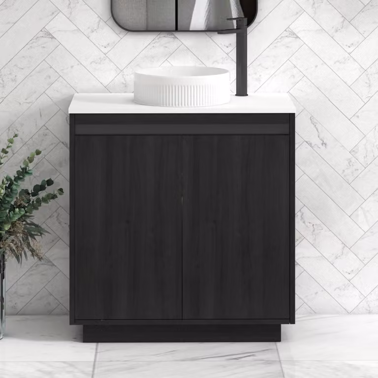 Royal Bathrooms Orion 800mm Hale Floor Standing Vanity Unit in White with Black Accent Trim and Round Basin