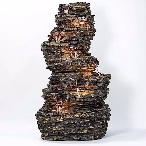 Primrose 147cm Stone Effect 8 Tier Rock Cascade Garden Water Feature in Grey and Sand – 7