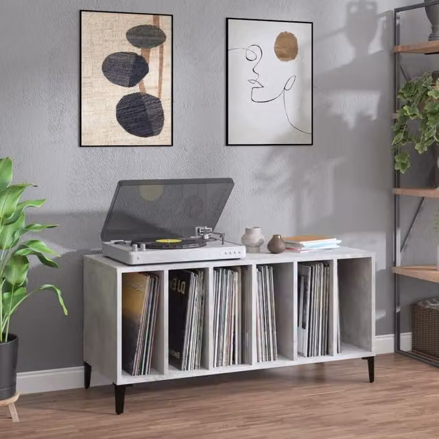 Berkfield Home Record Cabinet in Concrete Grey, W/D/H: 100 x 38 x 48 cm – 1