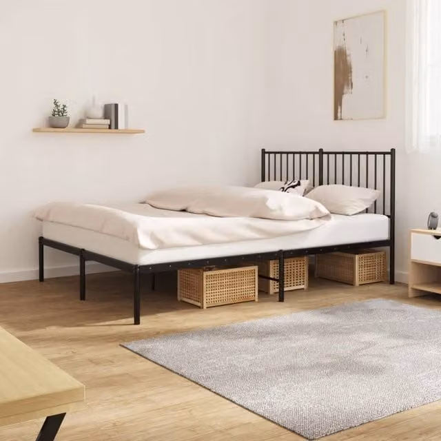 Berkfield Home Metal Bed Frame with Headboard in Black, W: 135 cm, L: 190 cm – 1