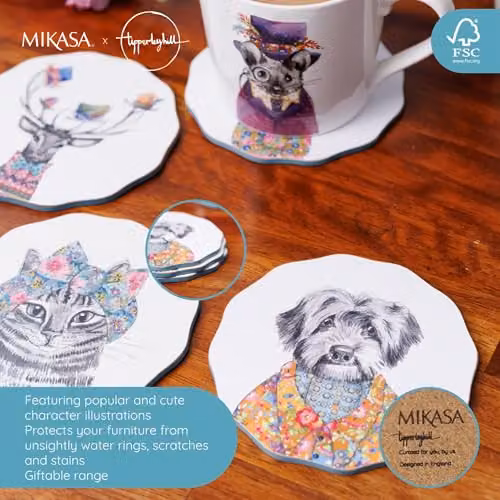 Mikasa Scalloped Round Coaster Set of 4 in White and Multicolour, Diameter: 12 cm – 3
