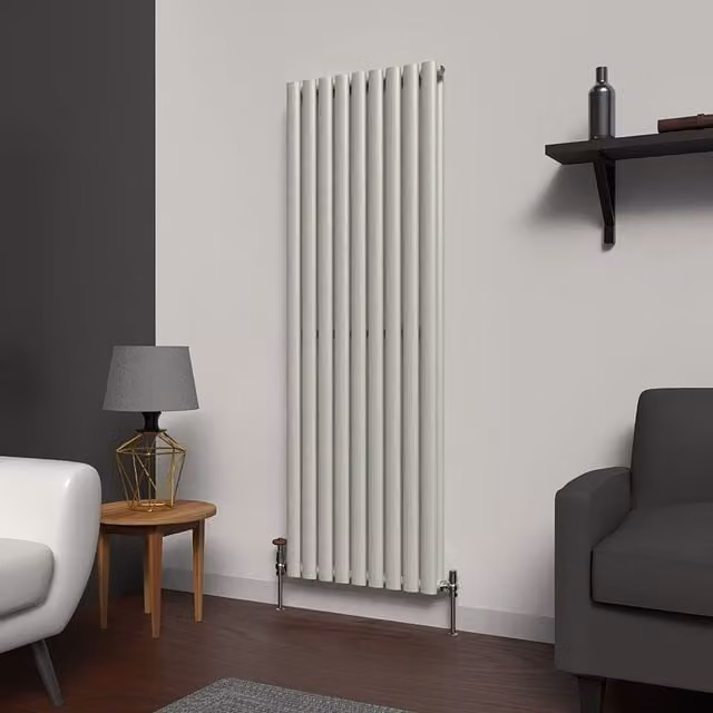Lux Heat Oval Coloured Vertical Radiator in Grey, H: 160 cm, W: 54 cm