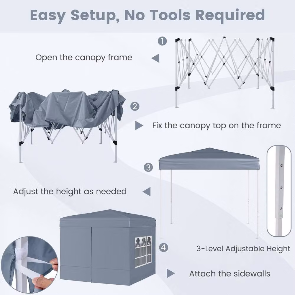 Gymax Grey Pop Up Camping Sunshade Shelter with 4 Sidewalls, W/D: 290 x 290 cm, H: 230 cm – 6