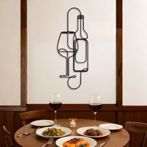YOUR HOME RULEZ Modern Black Metal Wine Glass and Bottle Abstract Wall Art, Width: 96 cm – 3