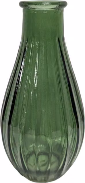 Kingsbury Gifts Modern Green Glass Bud Vase with Striped Grooved Finish