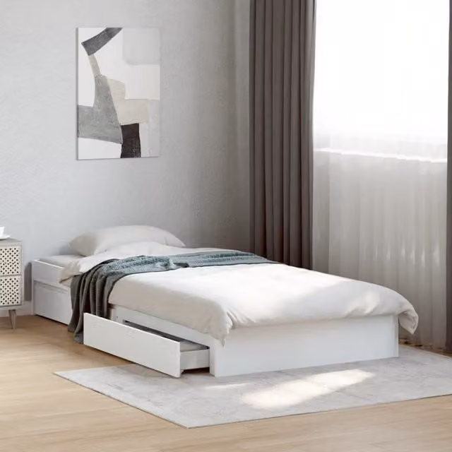 Berkfield Home Modern Bed Frame with Drawers in White, W/D/H: 100 x 200 cm