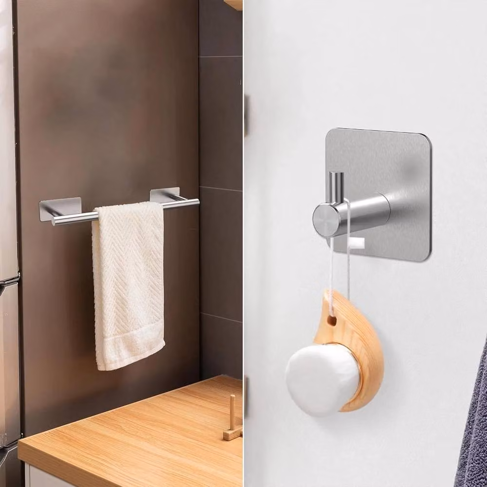 NESTLUNE 5-Piece Silver Stainless Steel Wall-Mounted Bathroom Hardware Accessory Set – 2
