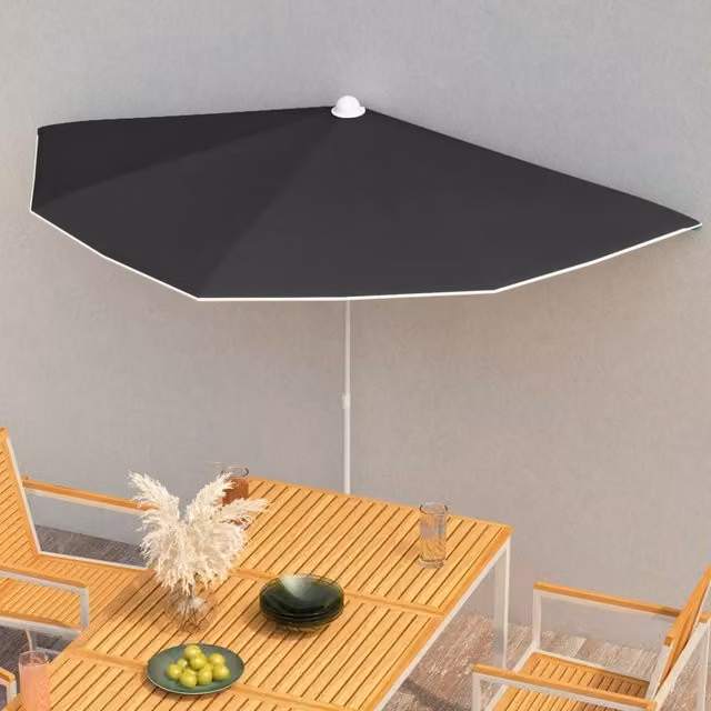 Berkfield Home Garden Black Half Parasol with Pole, W: 180 cm, D: 90 cm