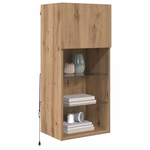 vidaXL Set of 2 Wall-mounted TV Cabinets in Artisan Oak with Integrated Lighting and Internal Shelves