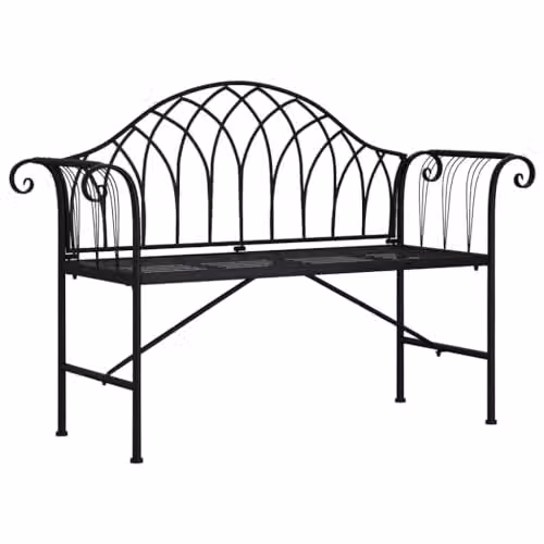 vidaXL 2-Seater Garden Bench in Black Powder Coated Steel with Armrests – 1