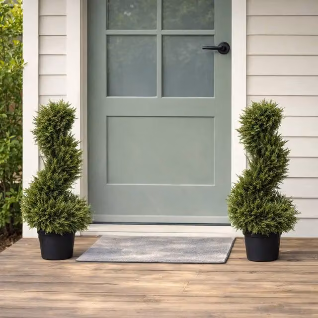 Voltico Set of 2 Green Artificial Spiral Pine Trees, Height: 66 cm