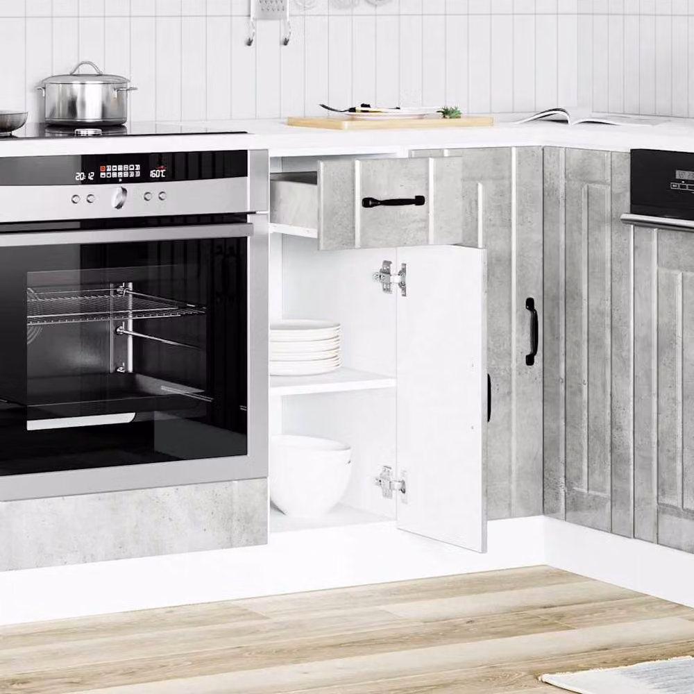 Berkfield Home Lucca Kitchen Base Cabinet in Concrete Grey Engineered Wood, H: 81.5 cm x W: 46.0 cm x D: 30.0 cm – 2