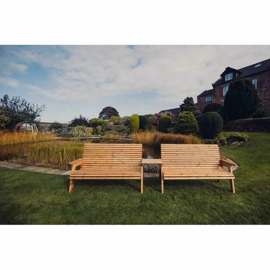 Churnet Valley Garden Furniture Ltd Valley 6 Seat Bistro Set with Straight Tray in Brown Oiled Pine – 3