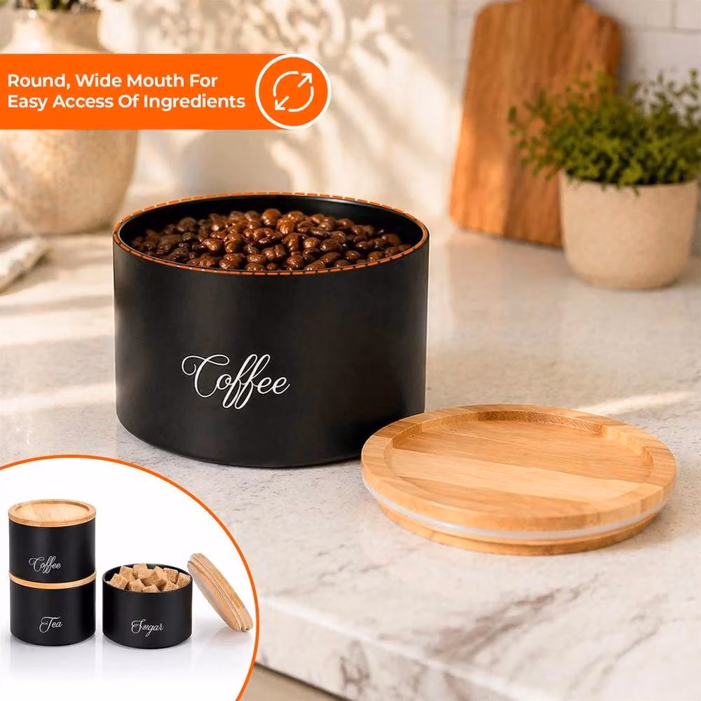 SPETLEK Stackable Airtight Tea, Coffee and Sugar Canisters with Bamboo Lids, Black – 4