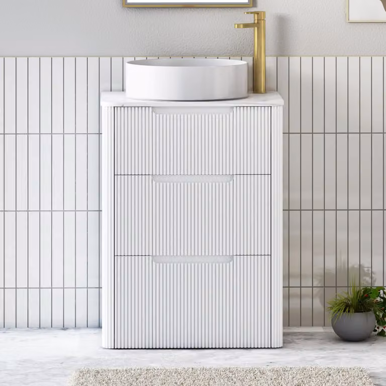 Royal Bathrooms Avenza 600mm Freestanding 3 Drawer Bathroom Vanity Unit in White Matt MDF with Stone Worktop