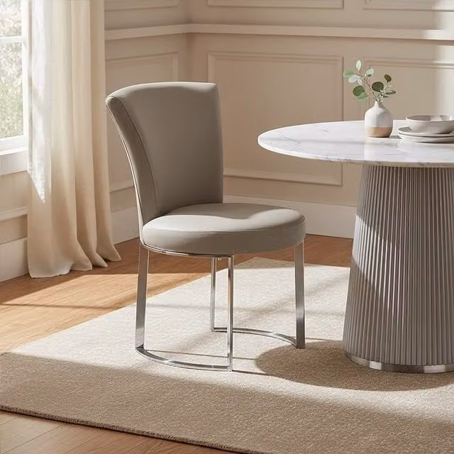 Orsina Grey Faux Leather Dining Chair with Silver Metal Cantilever Base – 1