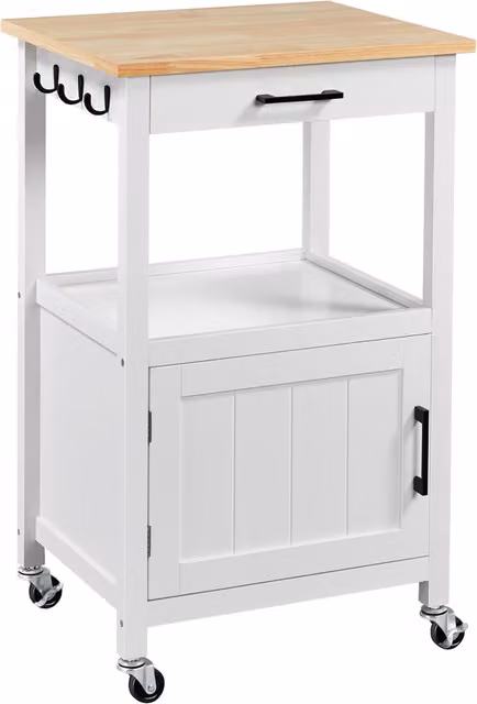 Yaheetech White Rolling Kitchen Storage Cart with MDF and Pine Wood Finish
